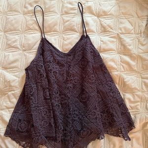 Flowing gray lace detail tank top